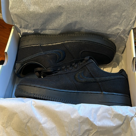 Nike Air Force 1 Low Stussy all Black Men's Shoes-Brand New-size 10 - Picture 1 of 13